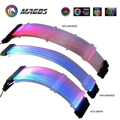 RGB Motherboard PSU Extension Cable ATX 24Pin,GPU 8Pin Streamer PCI-E 6+2P Dual Rainbow Cord A-RGB SYNC For PC Case Decoration ► Photo 1/5