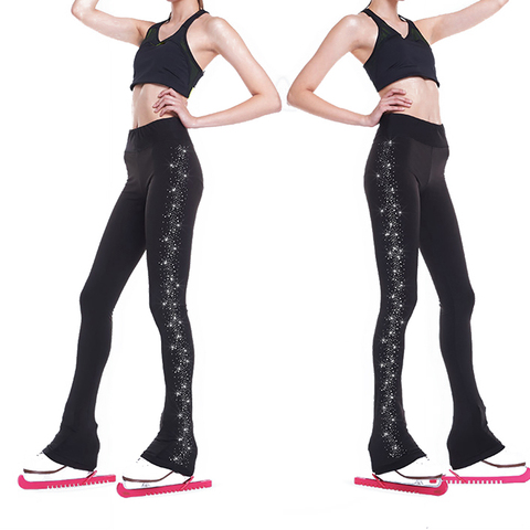 Women's Girls' Ice Figure Skating Training Clothes Long Pants Warm Tights Trousers with Rhinestones Dance Yoga Pants Trousers ► Photo 1/6