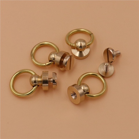 DIY leather craft solid brass screws rivet with o ring handle 10pcs/lot ► Photo 1/4