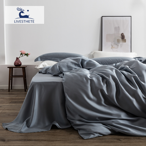Liv-Esthete Luxury 100% Silk Gray Bedding Set Women Beauty Best For Skin Care Duvet Cover Queen King Bed Linen For Great Sleep ► Photo 1/6