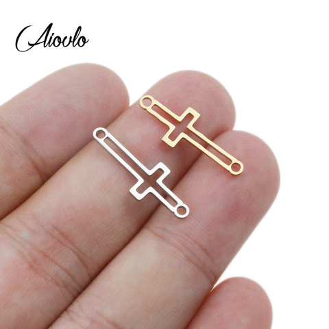 Aiovlo 5pcs/lot Stainless Steel Hollow Cross Bracelet Connectors Bracelet Charms Pendant DIY Earring Jewelry Making Accessories ► Photo 1/6