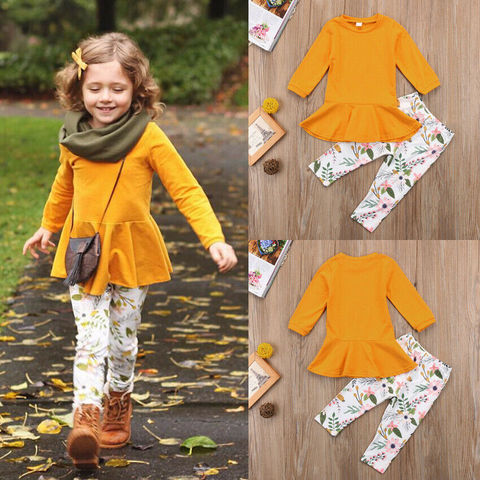 2pcs Toddler Kids Baby Girl Clothes Set Long Sleeve Solid Shirt Top Dress+Leggings Set Clothes 2-7 Years ► Photo 1/6