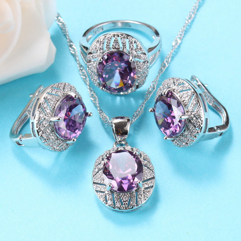 Romantic Wedding Big Jewelry Sets 925 Sterling Silver Natural Amethyst Women Costume Necklace And Earrings Gift Sets ► Photo 1/6