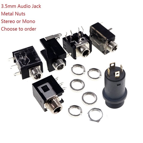 10pcs 3.5mm Audio Jack PCB Mount Screw Metal Nuts Mono Stereo Phone Plug 2 3 4 Pole Connector Through Hole Panel Mount Thread ► Photo 1/6
