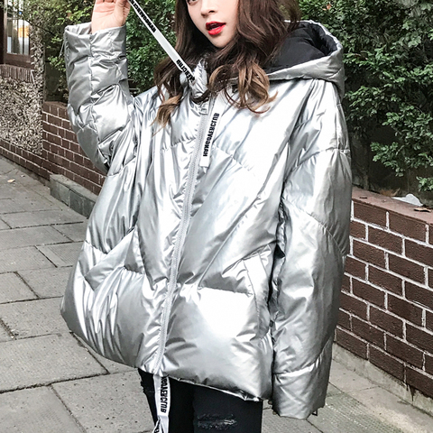 2022 Winter Glossy Bright Down Parka women's Hooded Coat Zip jacket large size Loose Winter Warm Thick Parka Women Jacket ► Photo 1/6