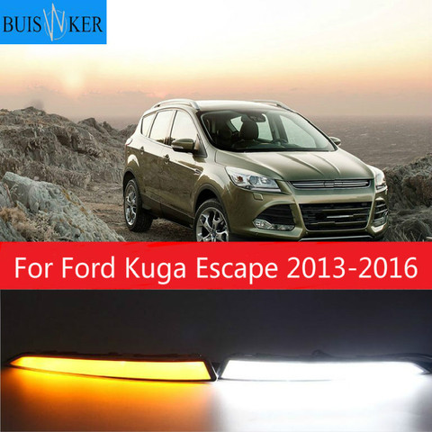 2PCS  Daytime Running Light DRL LED Fog Lamp Cover With Yellow Turning Signal Functions For Ford Kuga Escape 2013 2014 2015 2016 ► Photo 1/4