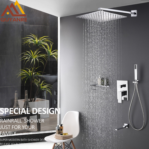 Quyanre Wall Mount Bathroom Rain Waterfall Shower Faucets Set Concealed Chrome Shower System Bathtub Shower Mixer Faucet Tap ► Photo 1/6