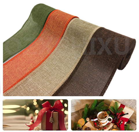 3m Natural Jute Burlap Wired Ribbon Rolls Christmas Gift Decoration Rustic Wedding DIY Party home Decoration ► Photo 1/4