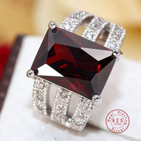 Red AAA Cubic Zircon Rings For Women Genuine Silver color Crystal Filled Bague Femme  Luxury Punk Hollow Out Ring Jewelry ► Photo 1/5