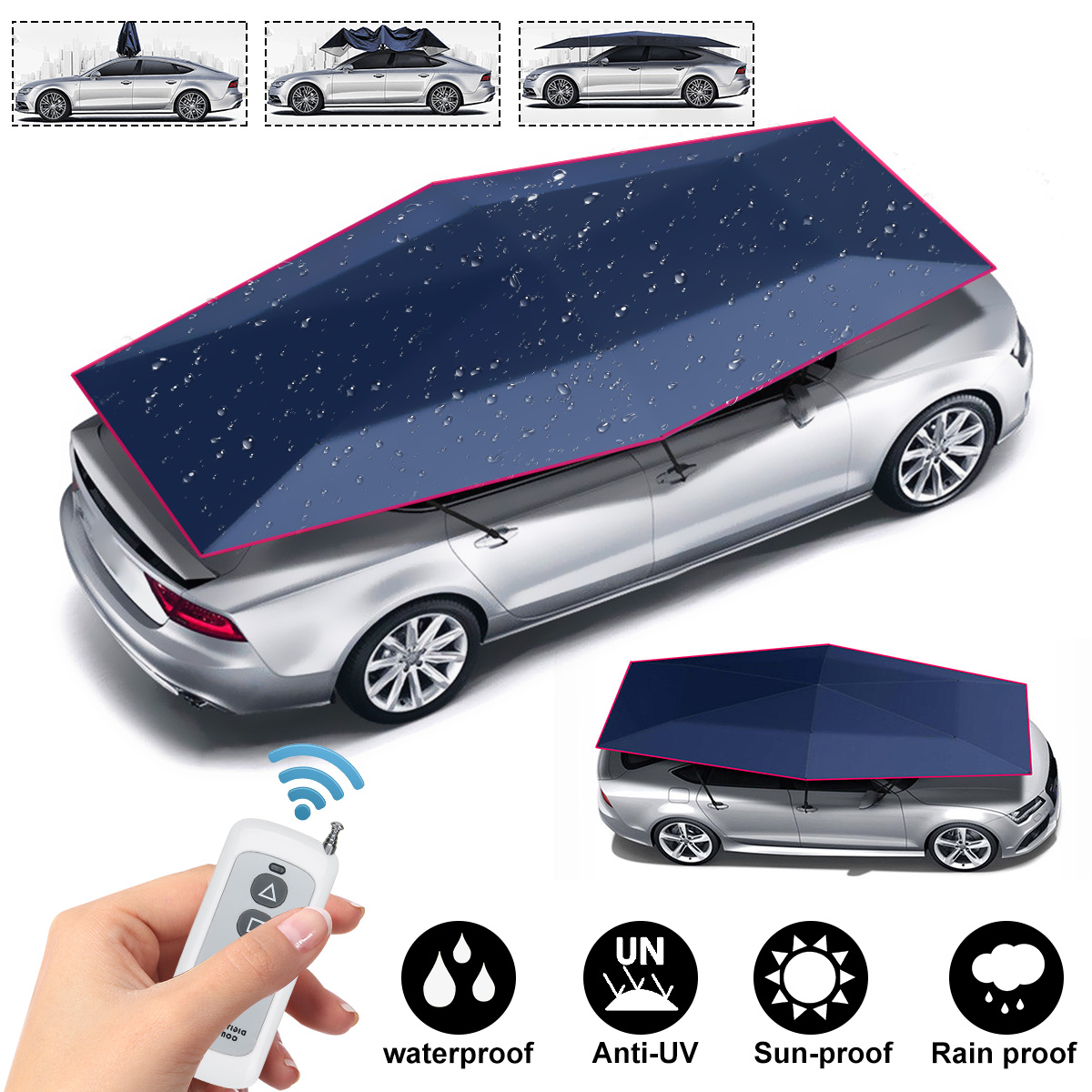 Automatic Portable Car Tent Cover Auto Umbrella UV Sun Protection Remote Folded