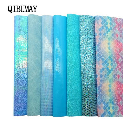 QIBU Blue PU Leather Chunky Glitter Fabric Mermaid Shiny Multi Size DIY Hair Bow Fabric Handmade Bags Shoes Accessories Leather ► Photo 1/6