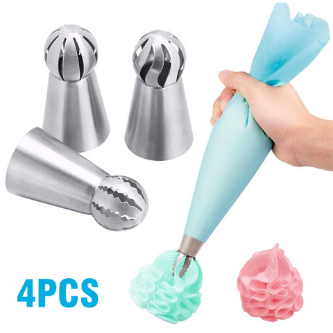 4pcs Silicone Kitchen Accessories Icing Piping Cream Pastry Bag + 3 Stainless Steel Nozzle Set DIY Cake Decorating Tips Set Tool ► Photo 1/6