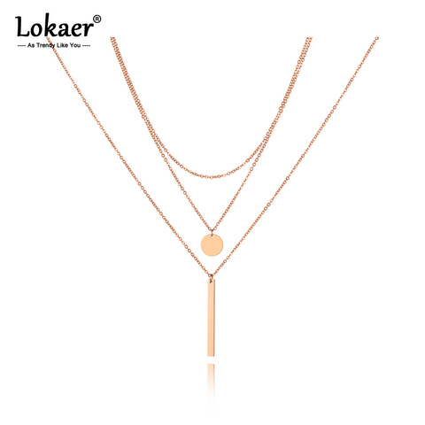 Lokaer Fashion Rectangular Small Round Ladies Necklace Stainless Steel Geometric Three-layer Chokers Necklace For Women N19149 ► Photo 1/6