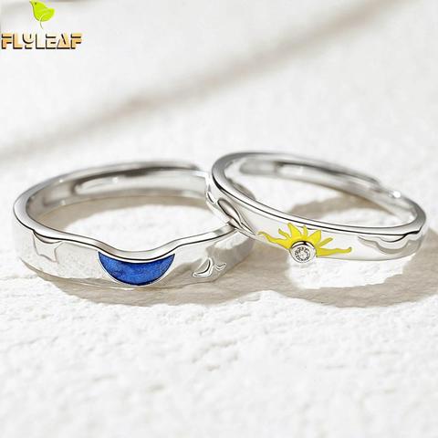 925 Sterling Silver Zircon Sun Moon Open Lovers Ring Romantic Couple Student Fine Jewelry Flyleaf ► Photo 1/5