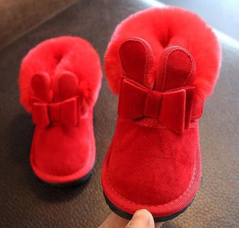 Girls Boots Bunny Bow Red Pink Ankle Shoes Warm Fur Animal New Snow Nina Zapatos Kids Toddler Winter Footwear SandQ Baby ► Photo 1/6