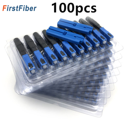 SC UPC Fiber Optic Fast Connector 100 SC Fsat Connector Blue Fibra FTTH Single Mode Quick Connector  Adapter Field Assembly ► Photo 1/5