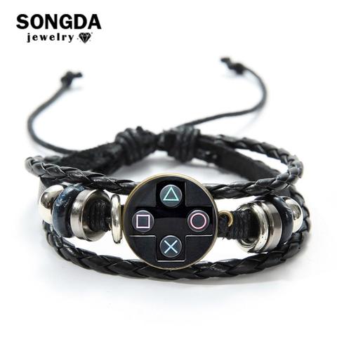 SONGDA Old Video Game Controller Men Leather Bracelet Novelty Handmade Glass Gem Art Photo Charm Bracelet Boys Gift Idea Jewelry ► Photo 1/6