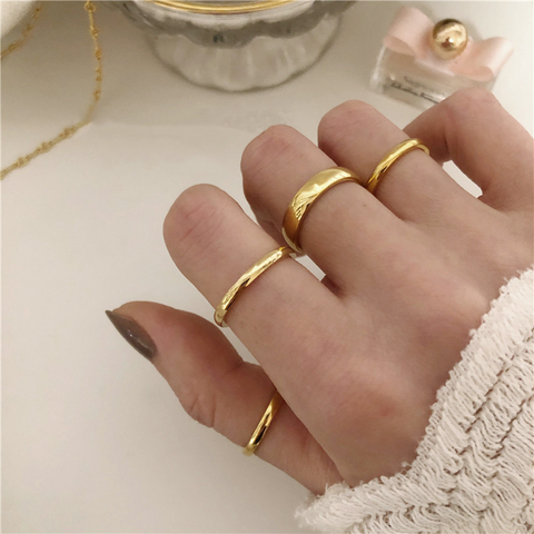Peri'sBox 9 Sizes Polished Wide Thin Gold Rings Titanium Steel Geometric Rings for Women Round Circle Minimalist Ring 2022 New ► Photo 1/6