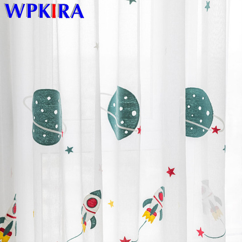 Cartoon Outer Space Rocket Embroidered Voile Curtain For Kids Bedroom Living Room Sheer Window Drapes Luxury Children Tulle 20D3 ► Photo 1/6