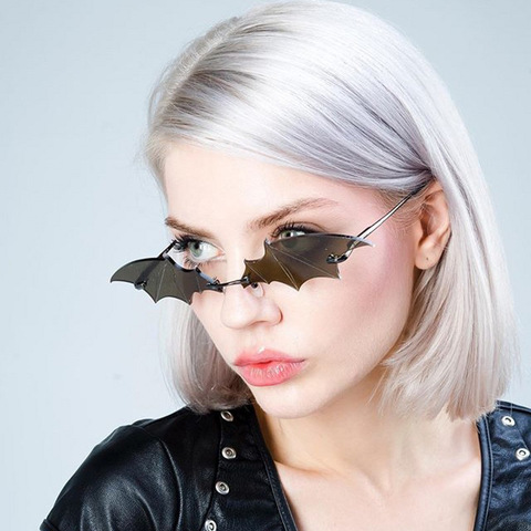 Fashion Rimless Men Sunglasses Women Trendy Bat Shaped Sun Glasses Female Male Vintage Black Mirror Shades Metal Oculos De Sol ► Photo 1/6