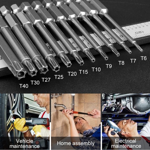 3/7/11PCS 75mm S2 Alloy Steel Torx Screwdriver Bits Tool Set 1/4 Hex Torx Socket Set Handle Tools Electric Screw Driver Set ► Photo 1/6