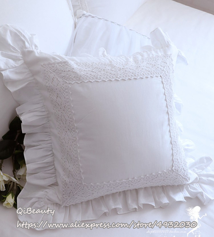 Flounced Embedded Lace White Satin Pure Cotton Cushion Cover Pillow Cover/Pillow ► Photo 1/5