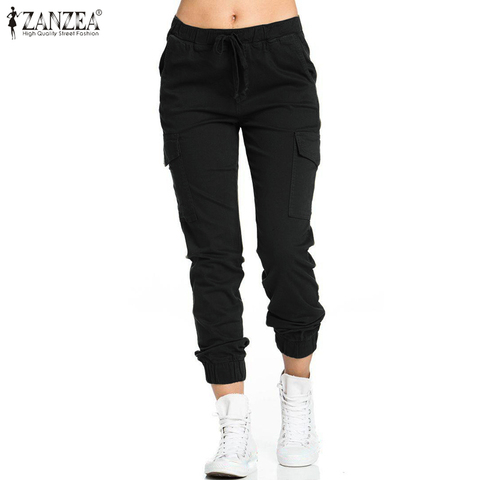 Women's Pants ZANZEA 2022 Fashion Drawstring Elastic Waist Long Trousers Casual Solid Pantalon Femme Loose Pockets Streetwear 7 ► Photo 1/6