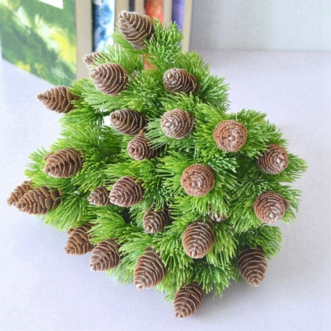Artificial Plastic Pine 7 Branches Pine Nuts Cones Fake Plants Tree For Christmas Party Decoration Faux Grass Xmas Home Decor ► Photo 1/6
