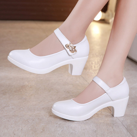 Plus Size 32-43  Block Heels Platform Shoes Women Pumps 2022 Black White Heels Mary Jane Shoes Ladies Wedding Shoes Bride ► Photo 1/6