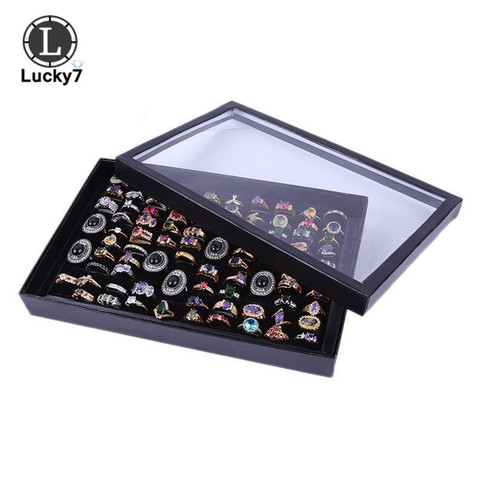 100 Slot Black Velvet Sponge Ring Display Box Cardboard Jewelry Storage Case Holder Showcase Ring Cufflink Jewelry Tray With Lid ► Photo 1/6