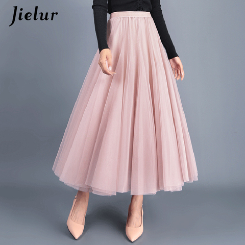 Jielur Skirts Womens Autumn 3 Layers Princess Tulle Mesh Pleated Skirt Saia Female Jupe Summer Tutu Skirts Faldas Mujer Moda ► Photo 1/6