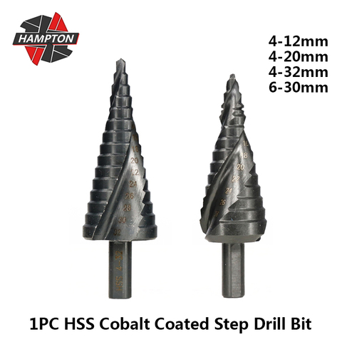 Hampton 1pc HSS 4-12/20/32mm The Pagoda Shape Hole Cutter 6-30mm Spiral Cobalt Coated Step Cone Drill Bit For Wood Power Tools ► Photo 1/6
