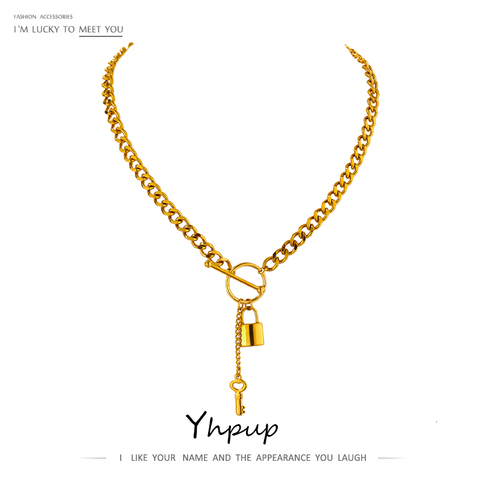 Yhpup New 316L Stainless Steel Jewelry Punk Metal Lock Pendant Necklace Minimalist 18 K Plated Chain подвеска Necklace Gala ► Photo 1/6