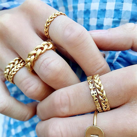 2022 Hot Stylish Matte Gold Braided Chain Finger Rings for Women Stainless Steel Gold Plated Ring Sets Jewelry ► Photo 1/6