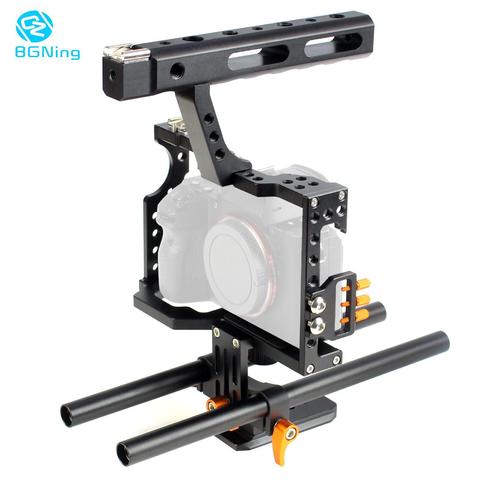 Camera Cage Rod Rig Camera Video Cage with Top Handle Grip Stabilizer for Sony A7II A7R A73 A6300 A6500 A6000 Panasonic GH4 A9 ► Photo 1/5