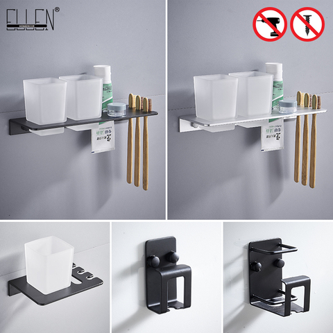 ELLEN Self-adhesive Bathroom Cup Holder Black Toothbrush Holder Bathroom Accessories Metal Wall Cup Holder ML6037 ► Photo 1/6
