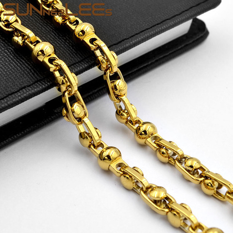 SUNNERLEES 316L Stainless Steel Necklace 7mm Geometric Beads Link Chain High Polished Gold Color Men Women Jewelry Gift SC191 N ► Photo 1/6