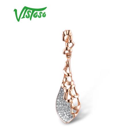 VISTOSO Gold Pendants For Women Authentic Pure 14K 585 Rose Gold Sparkling Diamond Simple Classic Pendant Wedding Fine Jewelry ► Photo 1/6