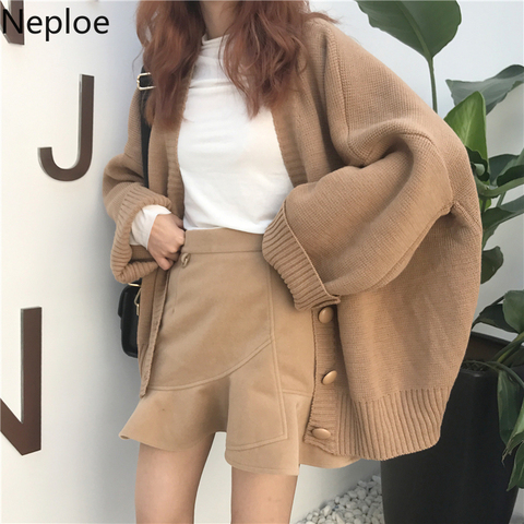 Neploe Women Oversized Sweaters Coat 2022 Autumn Winter Tops Korean Retro V-neck Pull Femme Plus Size Jacket Knitted Cardigan ► Photo 1/5