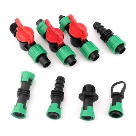 5Pcs/Lot 16mm Micro Irrigation Drip Tape Connectors Thread Locked Shut-Off Valve Elbow Tee Agricultural Drip Irrigation Fittings ► Photo 1/6