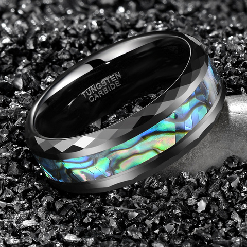 TIGRADE Men Tungsten Ring Black Luxury Green Abalone Shell Rhombus Edged Finished Male Wedding Ring Unique Hawaiian Jewelry ► Photo 1/5