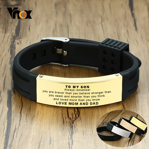 Vnox To My Son Love Mom and Dad Courage Inspirational Wristband Bracelets Custom Personalize Engrave Birthday Gifts ► Photo 1/6