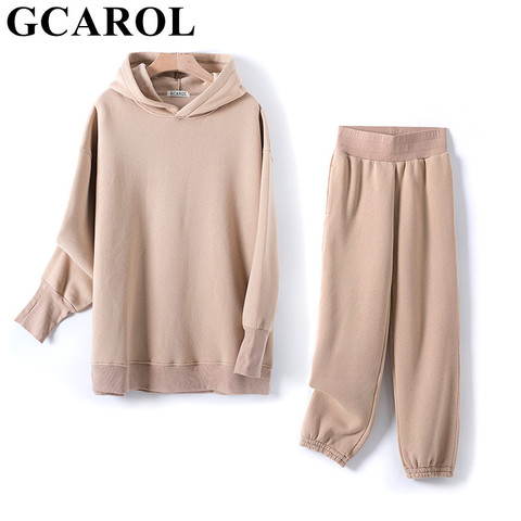 GCAROL Fall Winter Women Sets Extra Long Hooded Suits 80% Cotton Fleece Oversized Boyfriend Sweatshirt Elastic Waist Harem Pants ► Photo 1/6