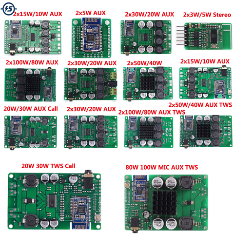 Bluetooth 5.0 Power Amplifier Board Support AUX Audio Support Change Name Phone Call TWS 2x5W 2x15W 2x30W 2x50W 2x100W ► Photo 1/6