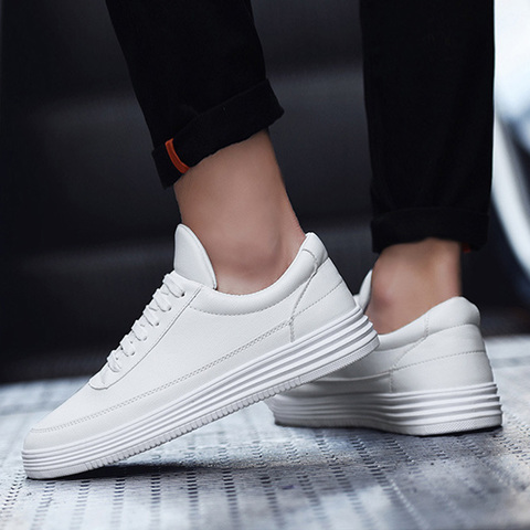 Men Sneakers Soft Leather Casual Shoes Fashion Mens Brand Sneakers High Quality Men's White Shoes Black A015 ► Photo 1/6