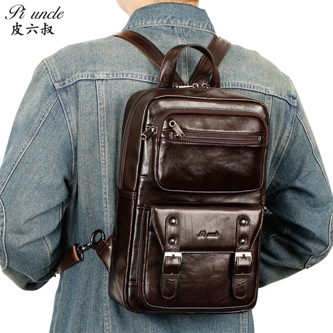 Real Cowhide Fashion Men's backpack Large Capacity multi-function Chest Bag Cross-body bag Genuine Leather Casual Male Handbag ► Photo 1/6