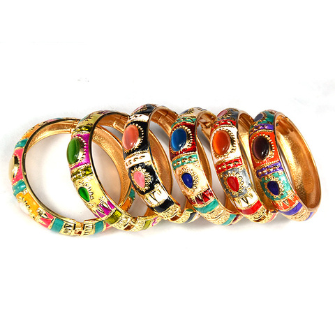 Floral Cloisonne Hinged Bracelets & Bangles Cuffs Chinese Enamel Flower Round Bangles for Women Jewelry Bijoux Femme ► Photo 1/2