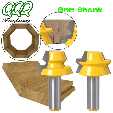QQQ 2pc Lock Miter Router 22.5 Degree Glue Joinery Router Bit -  8mm shank Woodworking cutter Tenon Cutter for Wood ► Photo 1/6