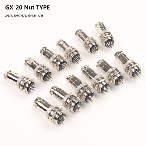 1set GX20 Nut type Male Female Electric Connectors 2/3/4/5/6/7/8/9/10/12/14/15 Pin 20mm Circular Wire Panel Aviation Socket Plug ► Photo 1/6