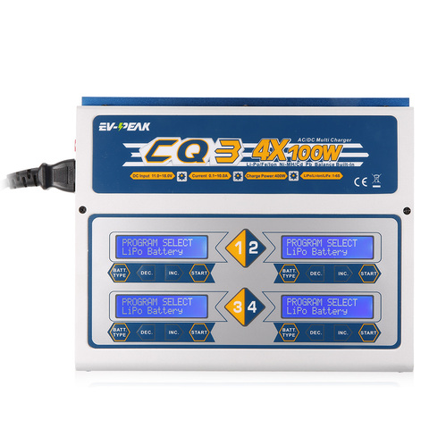 EV-PEAK CQ3 100W 10A 1-6S AC100-240V DC11.0V-18.0V Balance Charger with JST_XH Adapter Board for LiPo LiFe NiMH NiCd Battery ► Photo 1/1